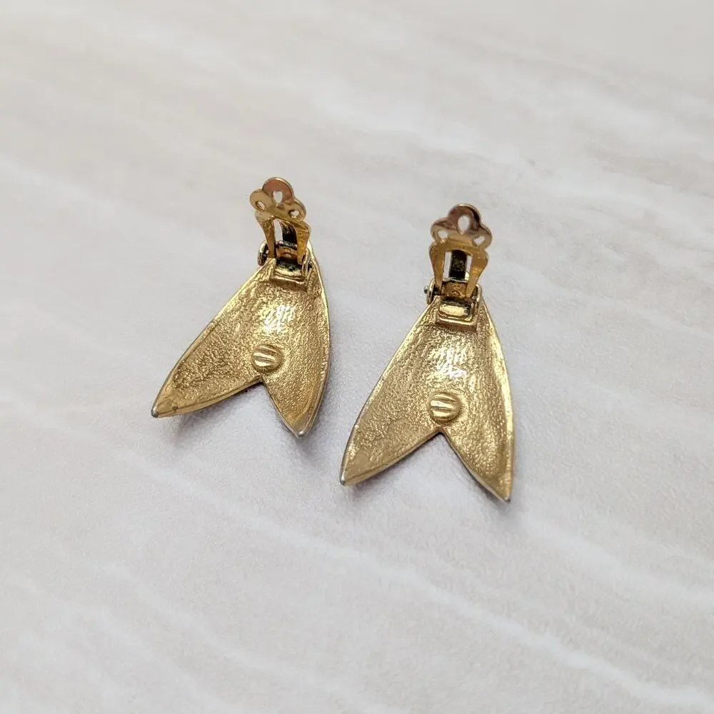Vintage Clip On Earrings Black & Gold Stylish Retro Statement - Fair Condition